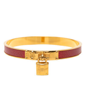 Pre-Loved Hermes Gold Plated Epsom Kelly Cadena Lock Bangle Bracelet